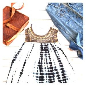 Boho Beaded Tie dye Tunic Dress